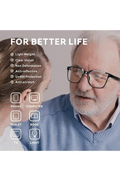 Baytion Reading Glasses for Men & Women, Square Frame Spring Hinged Blue Light Filter Eyewear Blocki