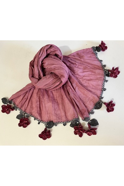 KAFTAN TAKI TASARIM Crochet Cotton Scarf 41X1.50Cm 8 Flowers