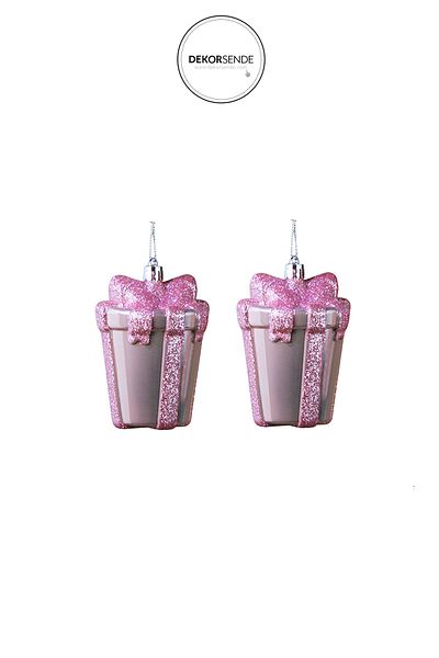 Dekorsende Christmas Ornament Glittery Shiny Gift Pack of 2 Pink 10 cm