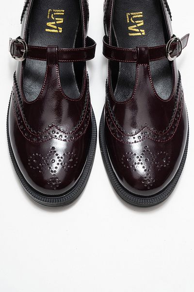 LuviShoes Janney Burgundy Patent Leather Genuine Leather Banded Women's Loafer Shoes