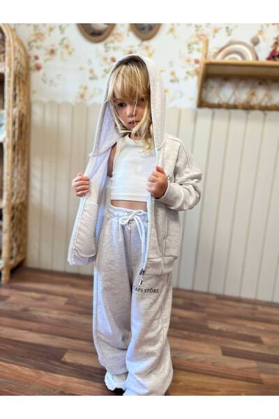 anonim Unisex Hooded Basic Gray Bottom Top Set