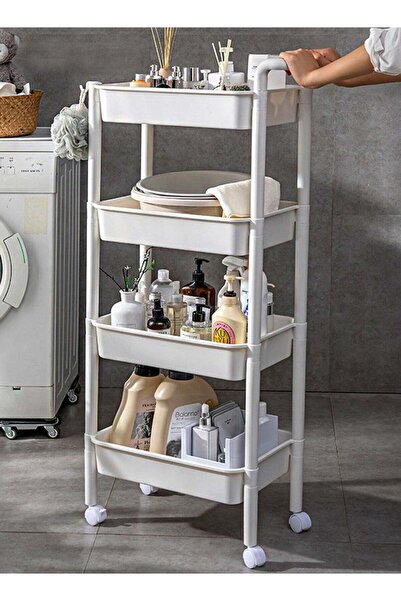 Concept Home عربة تنظيم أرفف متحركة متعددة الأغراض بأربع طبقات، أبيض، 110×53.5×32 سم