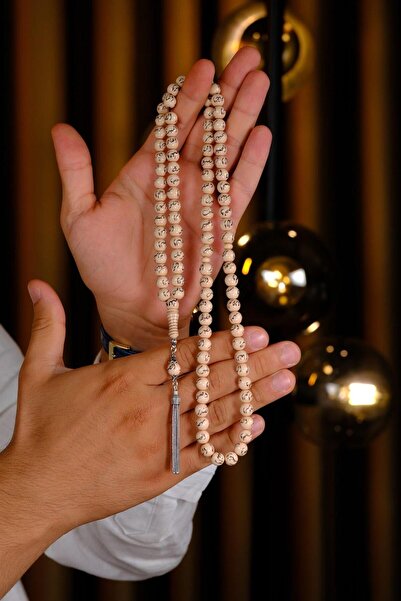 dergah tesbih Esmaül Hüsna İşleme Özel Gümüş Tasarım 99`luk Sıkma Kehribar Namaz Tesbihi