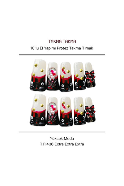 Takma Takma Takma Tırnak Nail Art Siyah M Beden Extra Extra Extra 10'lu El Ya...