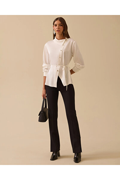 SEÇİL Asymmetric Buttoned Belted Shirt