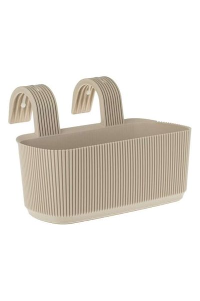 OEM Plastic Planter Beige with Relief Stripes for Railing/Balcony 3.2L