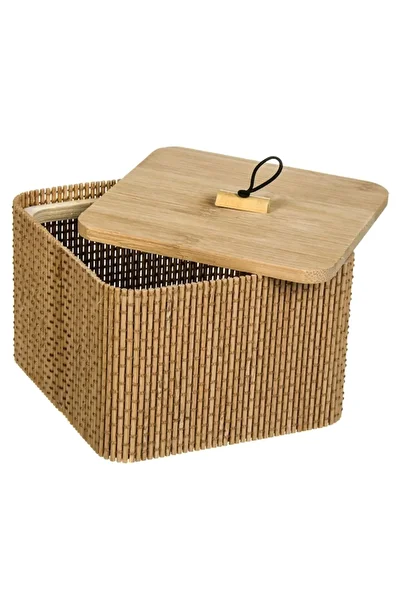 offlimits Storage Box, Bamboo, Wooden Lid, 12x12x8 cm, Brown