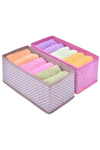 offlimits Set 2 cutii de depozitare cu imprimeu buline albe, DecorCasa, 28 x 14 x 13.5 cm