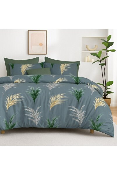 Pucioasa Finet bed linen with 6 pieces, green and beige decorative threads