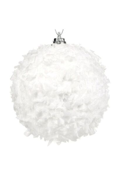 OEM Set 6 globuri albe cu puf de Craciun, Xmas, 8 cm