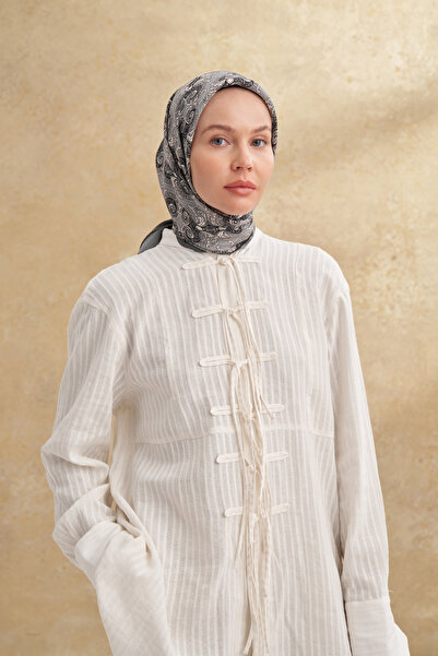 ARMANDA Floş Viscos Gaia Pattern Scarf - Smoked