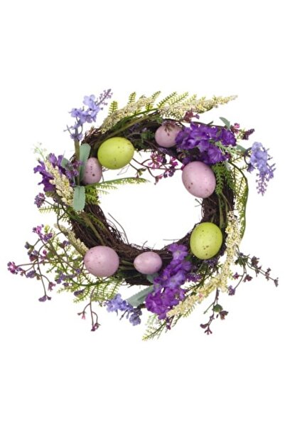 Topi Coroană decorativă de Paște și primăvară, împodobită cu ouă, lavandă, fl...