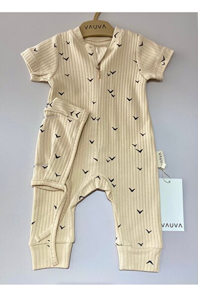 NOBLEKIDS طقم رومبير وقبعة للأطفال – نمط طائر بيج