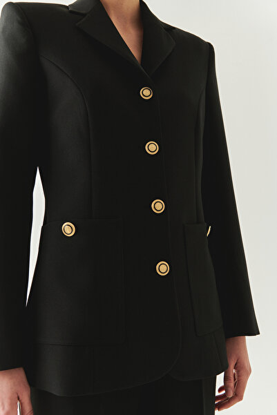 Exquise Padded Lined Slim Fit Pocket Black Jacket