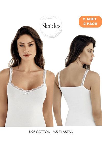 Şahinler Women'S, Finger Strap, Lace Detail, 95% Cotton 5% Elastane 2-Piece Undershirt