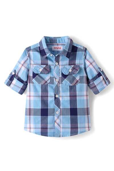 Babyhug 100% Cotton Woven Full Sleeves Checks Shirt - Blue