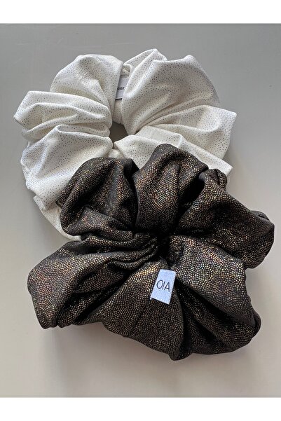 OIA Atelier Oia Black Glitter Scrunchie Set Rubber Buckle