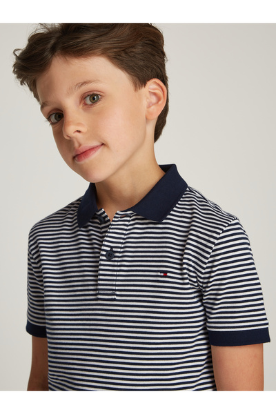 Tommy Hilfiger Boys Dark Navy Stripe Interlock Regular Fit Polo T-Shirt