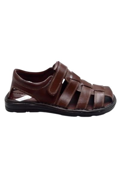 SPORIO Slippers Closed Front Leather Men's Sandals - Brown