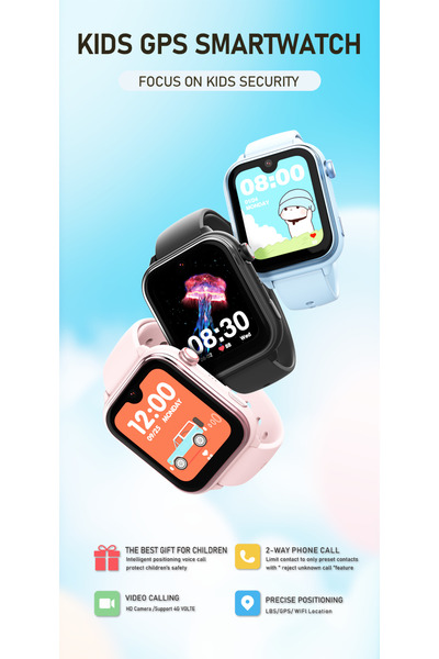 wonlex Ceas inteligent GPS KT37 pentru copii, ultra-subțire, 4G AMOLED, cu Android și Google Play, AI, model 2025