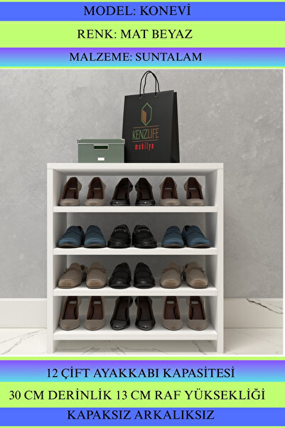 Kenzlife Ayakkabılık Konevi Mat Beyaz Suntalam 065*060*30 Oniki Çift Ayakkabı Kapasitesi Arkalıksız