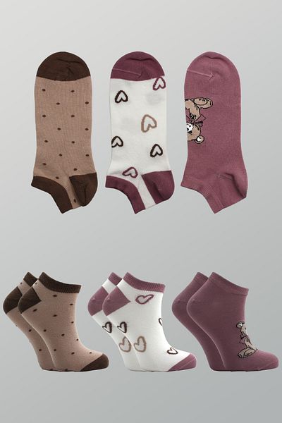 BENİSA ÇORAP Women's Cotton Colored Booties 3 Pack