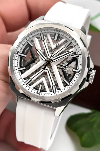 Daniel Klein Automatic Mechanism Silicone Cord Steel Case Men Wrist Watch White Zmdk1193