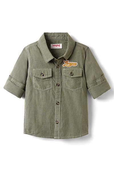 Babyhug Cotton Woven Full Sleeves Checkered Shirt With Text Embroidery - Olive Green