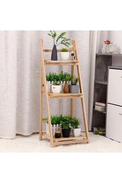 genric FFD 3 Tier Wood Ladder Shelf - Decorative Pot Stand for Indoor Plants, Multipurpose