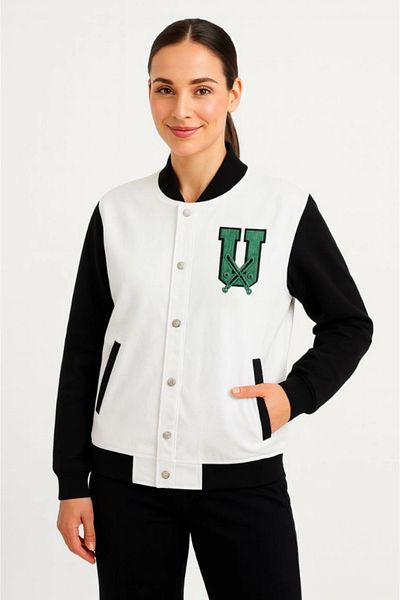 modamtn Two Thread Embroidered College Jacket - White
