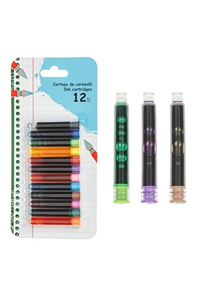 OEM Set Ink Cartridges for Fountain Pens, 12 Pieces, Multicolor