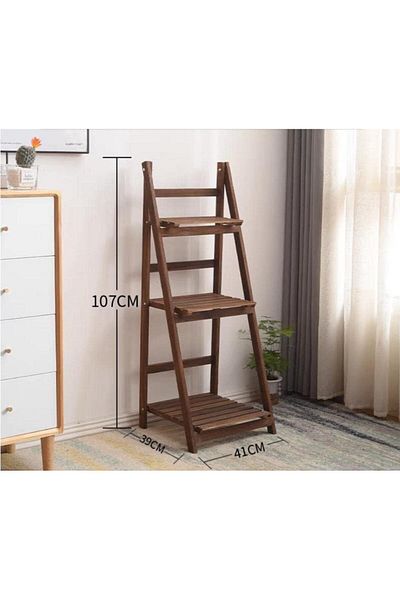 genric FFD 3 Tier Wood Ladder Shelf - Decorative Pot Stand for Indoor Plants, Multipurpose Display Stand