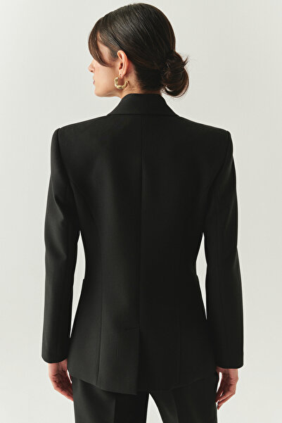 Exquise Padded Lined Slim Fit Pocket Black Jacket