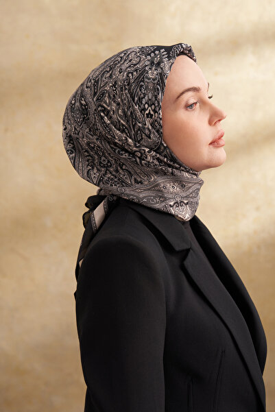 ARMANDA Floş Viscosin Jardin Pattern Scarf - Black - Gray