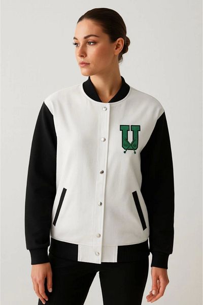modamtn Two Thread Embroidered College Jacket - White