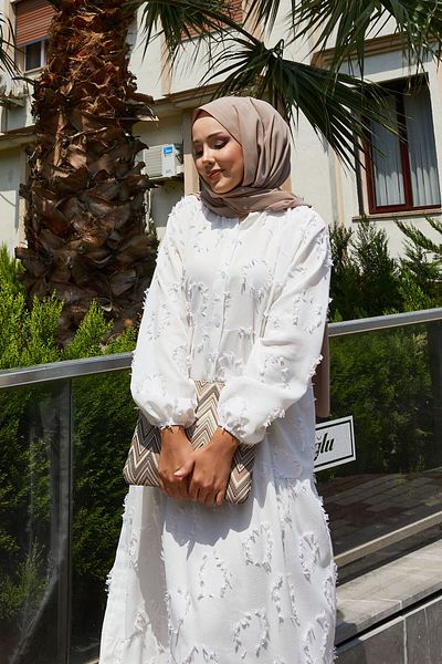 EBRUTESETTÜR Half Button Tassel Detailed Hijab Dress