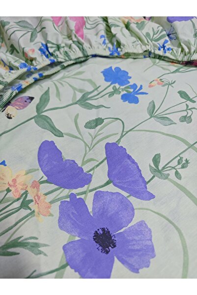 CollessiaHome 100% Cotton Poplin Fitted Single Floral Patterned Elastic Sheet Set Sheet Set