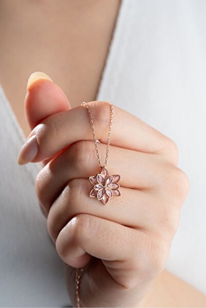 ganispe Pembe Lotus Çiçeği Çelik Kolye | Gold Renk | Hediye Kadın