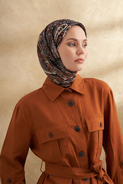 ARMANDA Floş Viscosa Bahia Pattern Scarf - Black - Taba