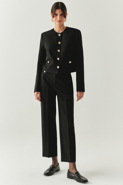 Exquise Regular High Waist Woven Trousers with Pockets