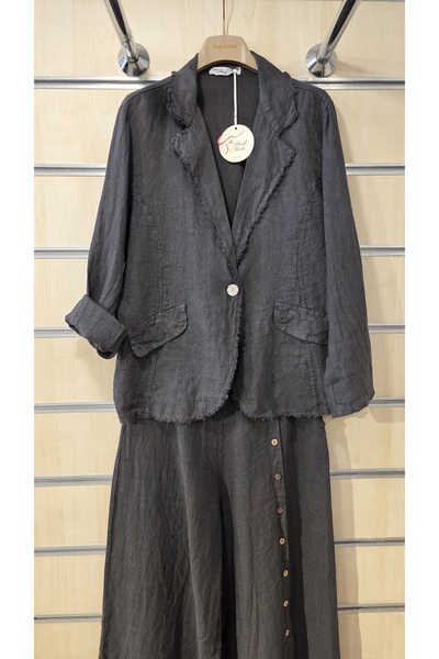 Park Moda Italian Linen Jacket with Fringe Detail