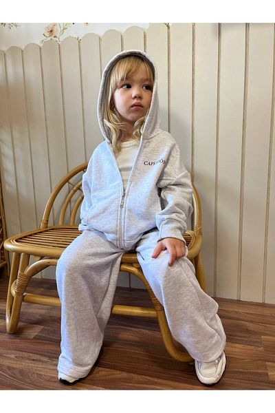 anonim Unisex Hooded Basic Gray Bottom Top Set