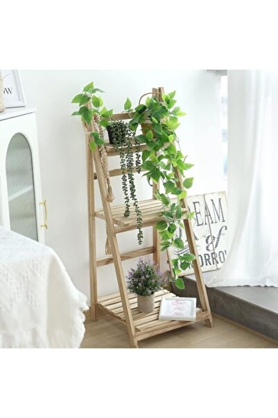 genric FFD 3 Tier Wood Ladder Shelf - Decorative Pot Stand for Indoor Plants, Multipurpose
