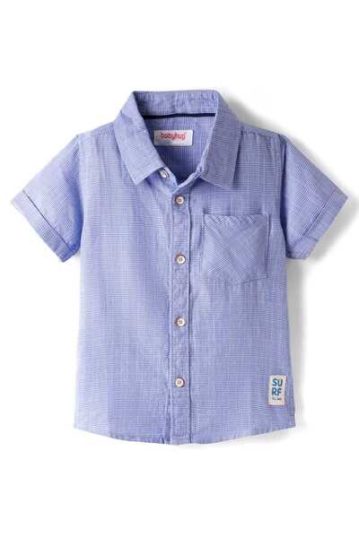 Babyhug 100% Cotton Half Sleeves Checks Shirt With Patch Detailing - Blue