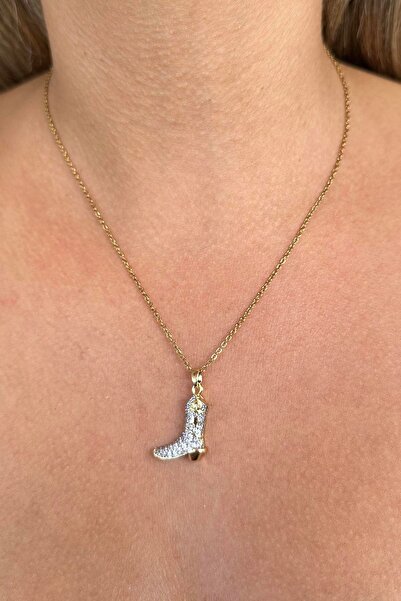 TAKIŞTIR Gold Color Boots Figured Steel Necklace