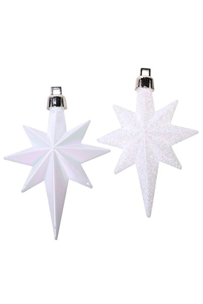 OEM Set de 16 globuri albe de Crăciun în formă de stea, 8 cm