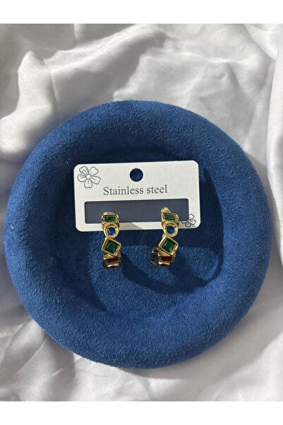 deva takı bohem renkli taş küpe çelik eskitme görünüm