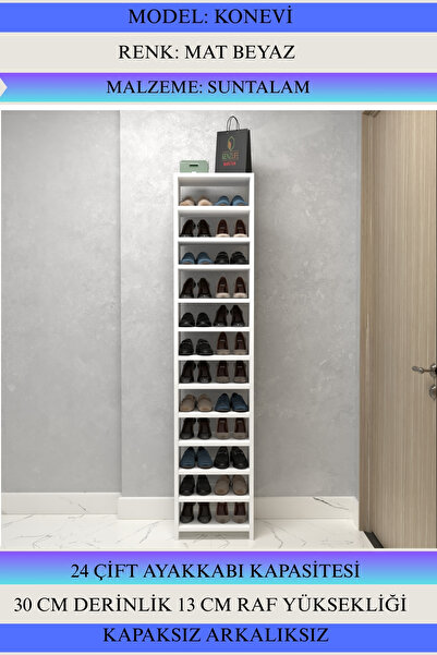 Kenzlife Ayakkabılık Konevi Mat Beyaz Suntalam 183*040*30 Yirmidört Çift Ayak...