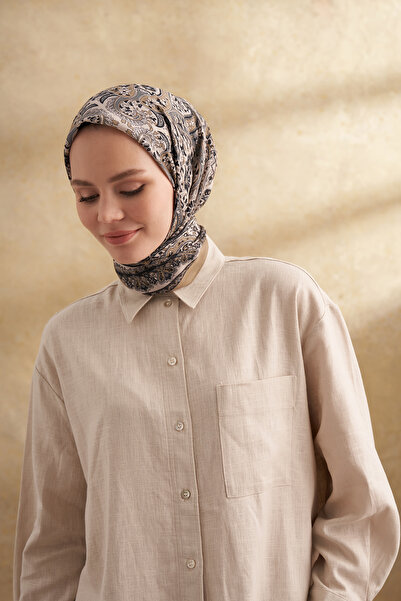 ARMANDA Floş Viscosa Bahia Pattern Scarf - Dark Beige