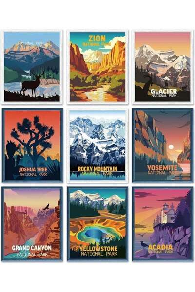 Emoda home Trove 9 قطع من الملصقات القديمة للحديقة الوطنية، وملصقات فنية للحديقة الوطنية وفنون جدارية طبيعية